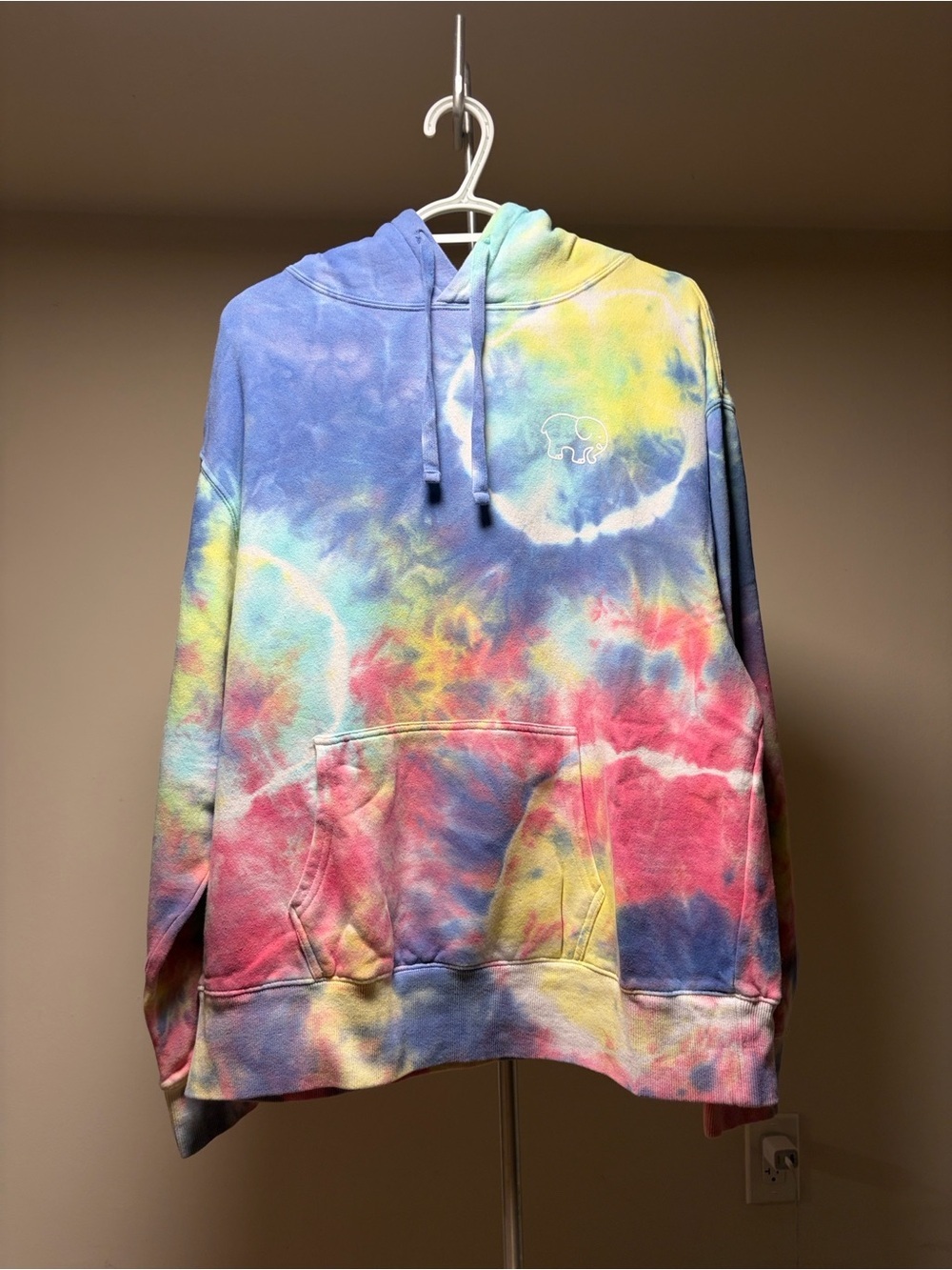 Ivory Ella Rainbow Tie Dye Elephant Pullover Hoodie - Size Medium
